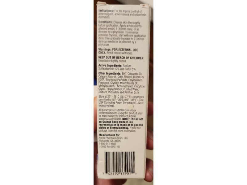 SSS (sodium sulfacetamide - sulfur) Emollient Cream,10%-5% 1 oz (28g) Acella Pharmaceuticals (RX)