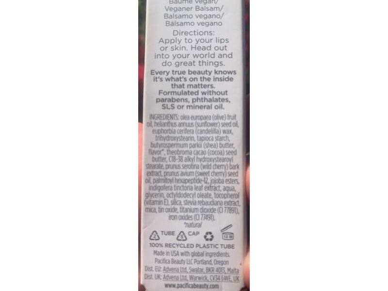 Pacifica Vegan Care Blam Lips + Skin, Cherry Shimmer + Peptides, 0.43 fl oz/13 mL