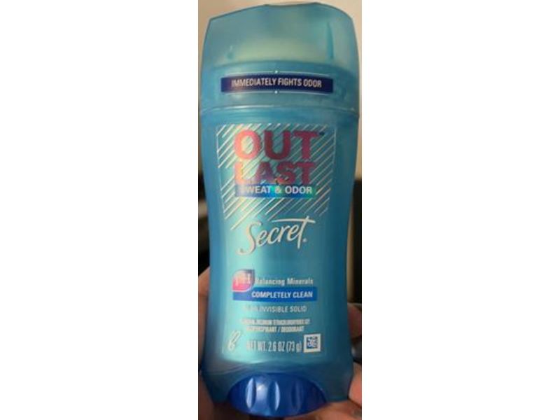 Secret Out Last Antiperspirants Deodorant, Sweat & Odor, Completely Clean, 2.6 oz/73 g
