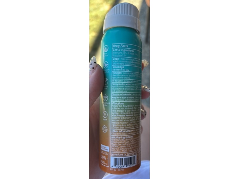 Coola Clear Sunscreen Spray, SPF 30, Tropical Coconut, 2 fl oz/60 mL