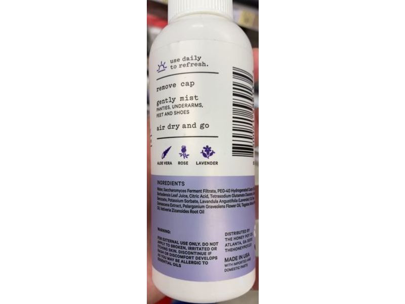 The Honey Pot Company Lavender Rose Panty Spray, Calming, 4 fl oz/118 mL