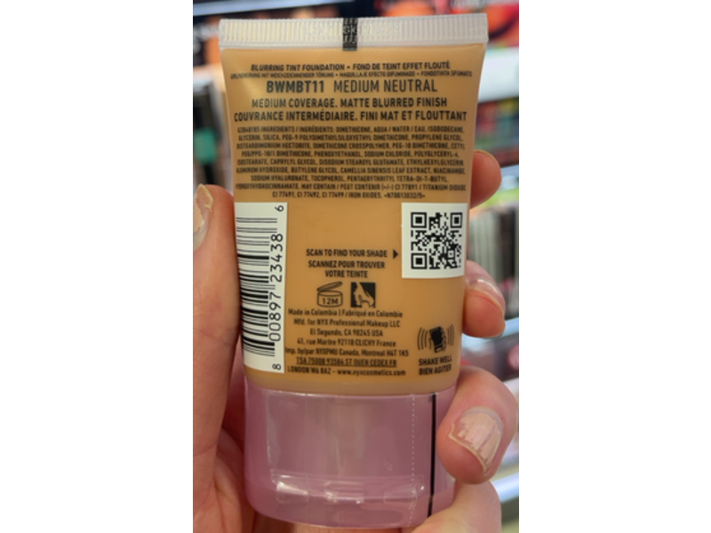 Nyx Professional Makeup Bare With Me Blurring Tint Foundation, 11 Medium Neutral, 1.01 fl oz/30 mL