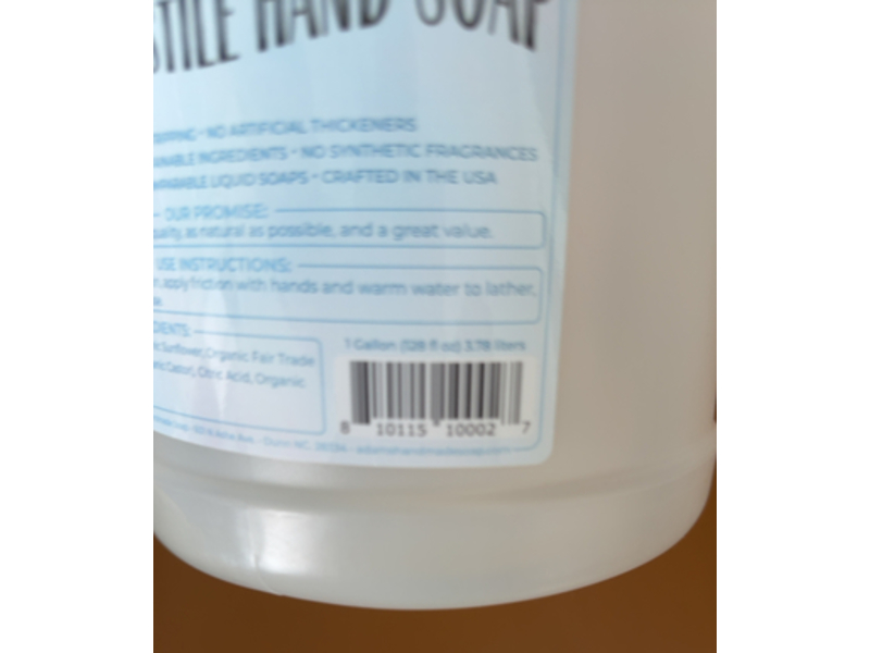Adams Handmade Soap Naturally Thick Castile Hand Soap, 128 fl oz/3.78 L