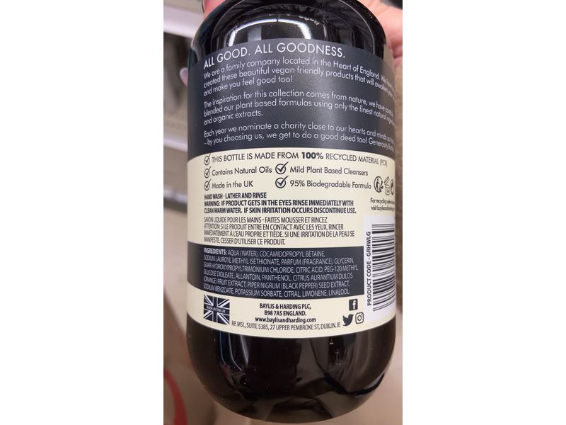 Baylis & Harding Goodness Hand Wash, Lemongrass & Ginger, 16.9 fl oz/500 ml, Pack of 3