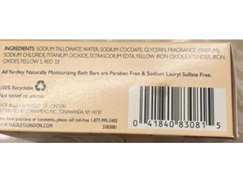 Yardley London Natural Moisturizing Bath Bar, Toasted Vanilla, 4.25 fl oz/120 g