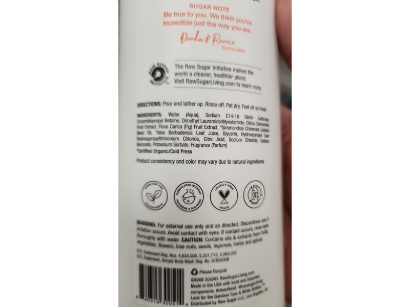 Raw Sugar Simply Body Wash, Clementine + Fig, 25 fl oz/740 mL