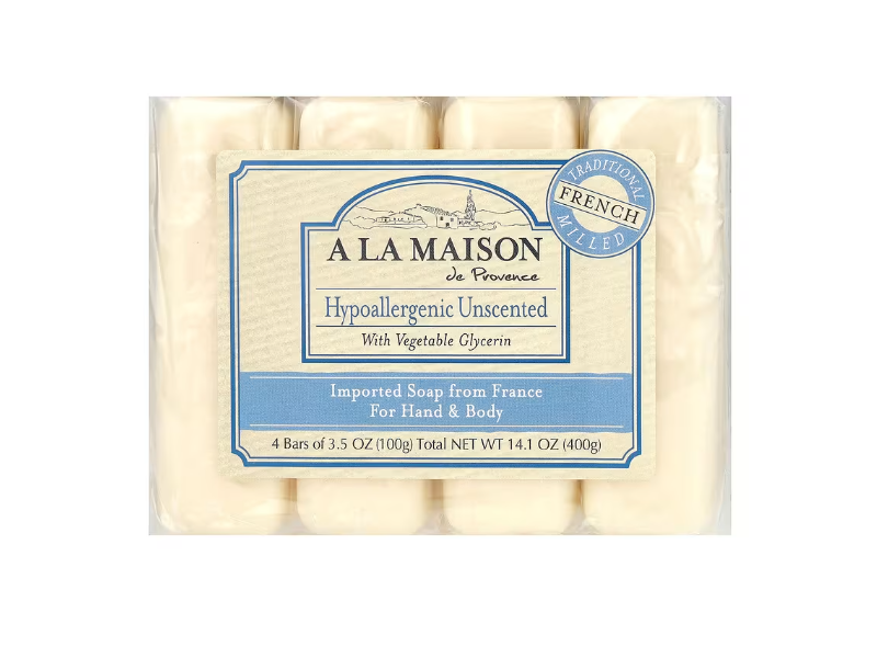A La Maison De Provence Bar Soap, Unscented, 3.5 oz/100 g, 4 Count