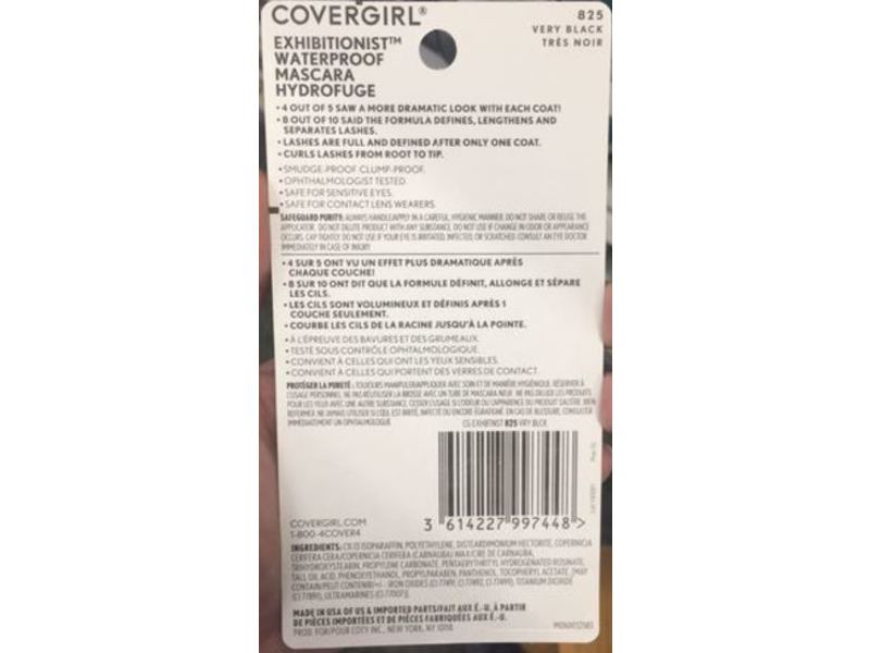 Covergirl Exhibitionist Mascara, 825 Very Black, Waterproof, 0.3 fl oz/9 mL