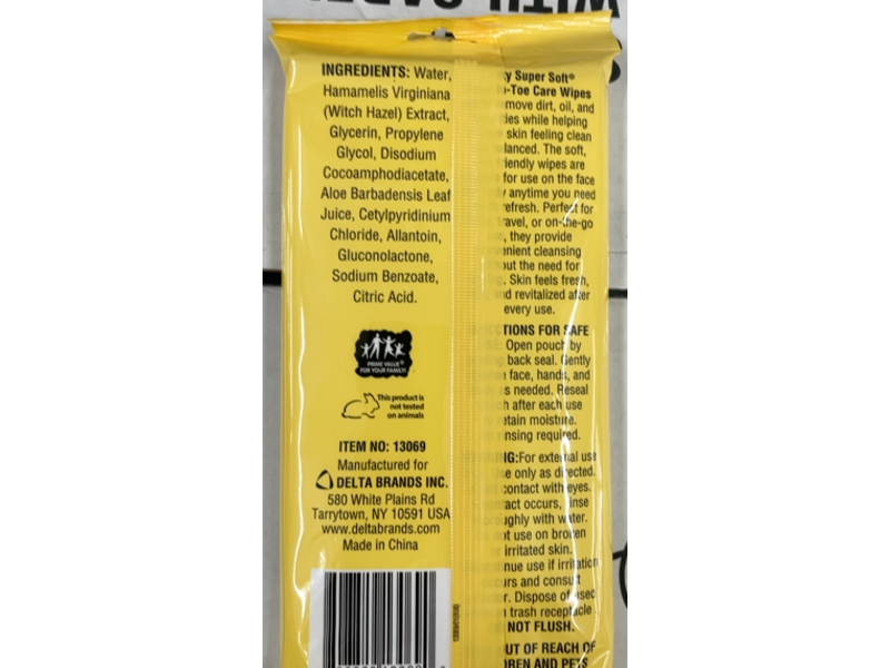 Lucky Super Soft Hand-To-Toe Care Wipes, Natural Witch Hazel, 18 Count