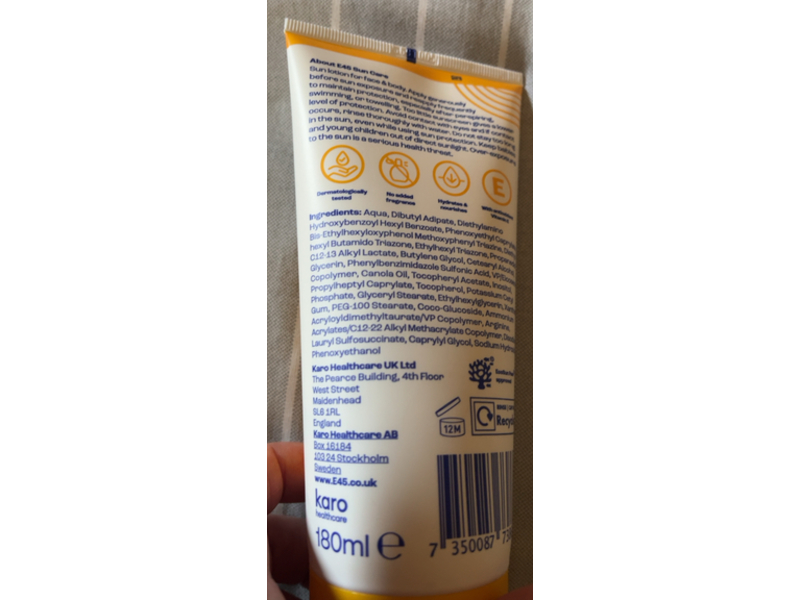 E45 Sun Care Sensitive Lotion, SPF 30, 180 mL