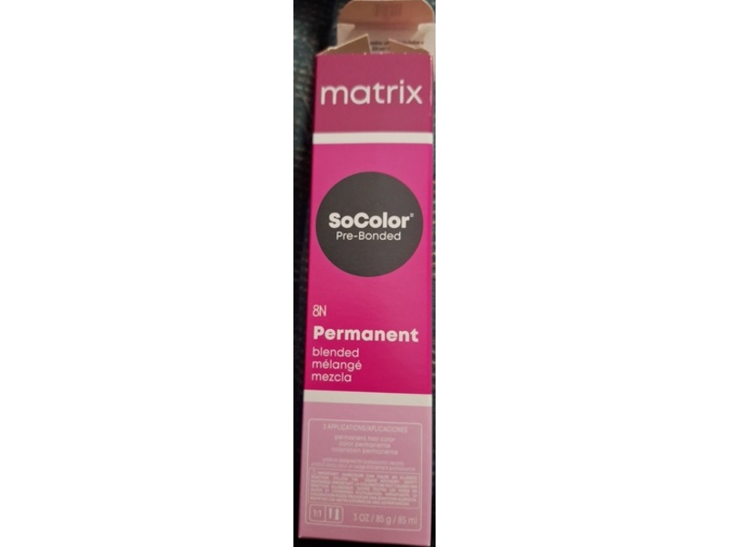 Matrix SoColor Pre-Bonded Permanent Hair Color, 8N Medium Blonde Neutral, 3 oz/85 mL, 2 Applications
