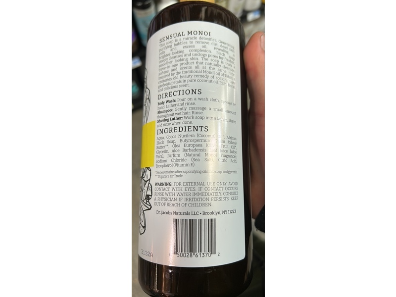 Dr. Jacobs Naturals Black Soap Body Wash, Sensual Monoi, 32 fl oz/946 mL