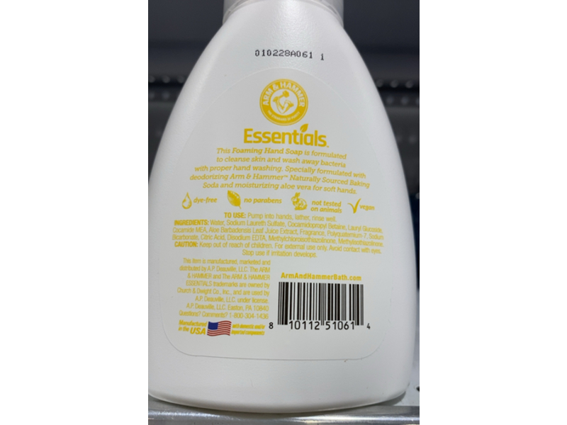 Arm & Hammer Essentials Foaming Hand Soap, Fresh Lemon, 12.5 fl oz/370 mL