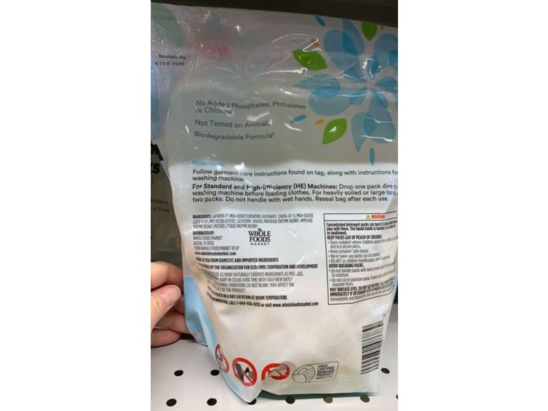 365 Whole Foods Market Liquid Detergent Laundry Packs, Unscented, 28.6 oz / 810 g