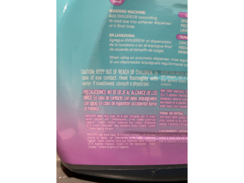 Ensueno Baby Powder Fresh Fabric Softener, 105 Loads, 125 fl oz/3.7 L