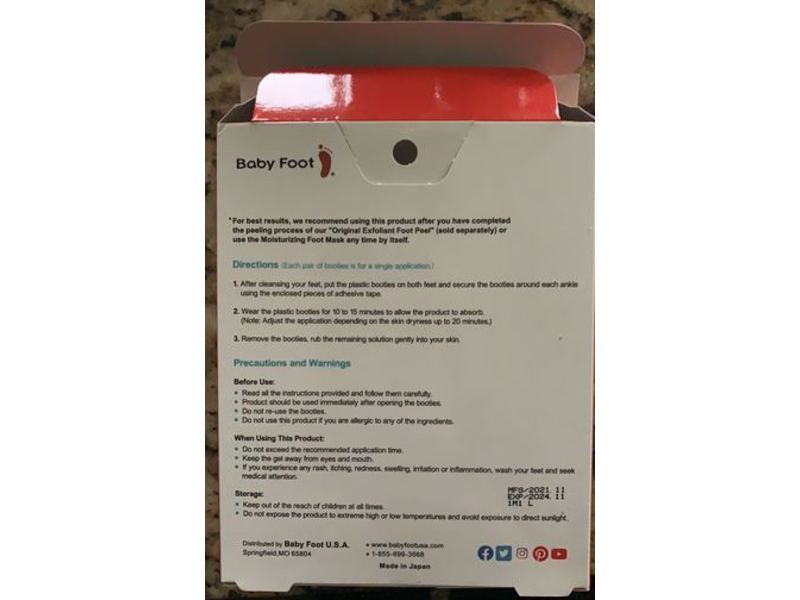 Baby Foot Moisturizing Foot Mask, Unscented, 2.4 fl oz/70 mL