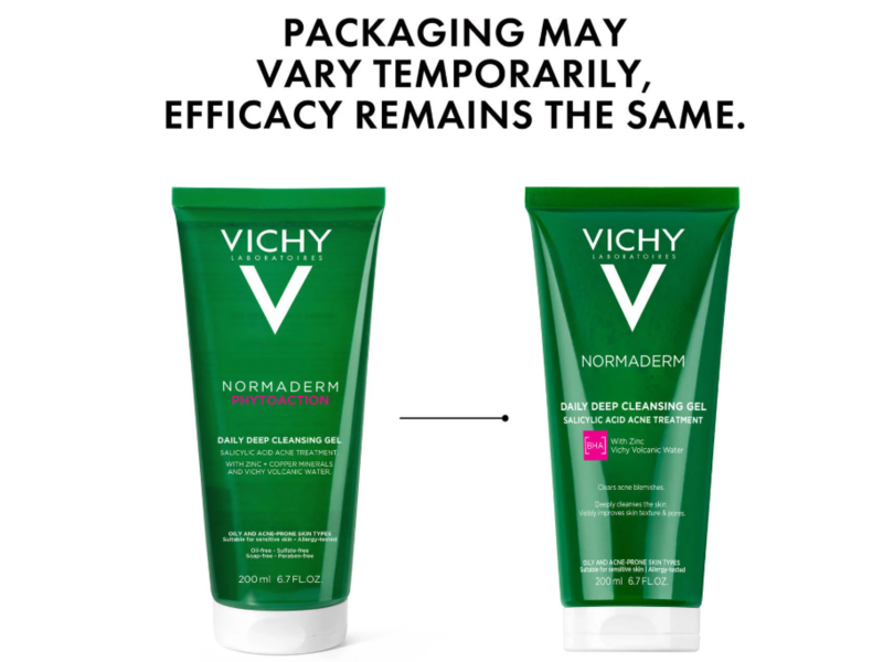 Vichy Normaderm Daily Deep Cleansing Gel Acne Wash, Salicylic Acid, 6.7 fl oz/200 mL