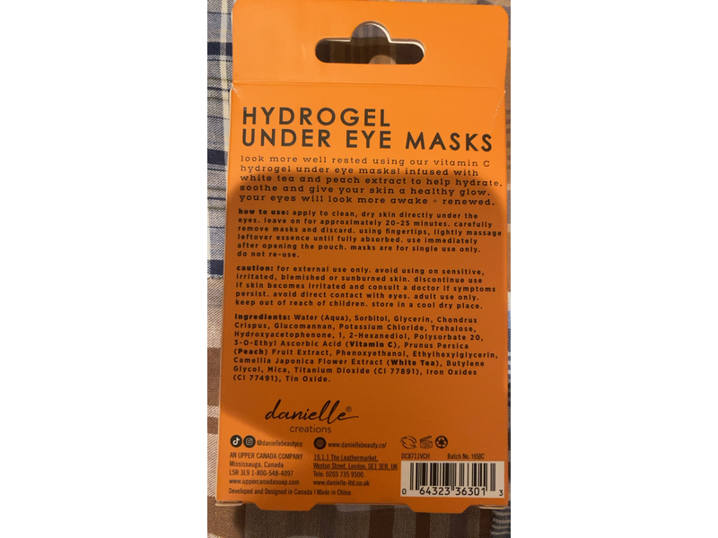 Danielle Creations Smooth + Bighten Hydrogel Undereye Mask, White Tea + Peach Extract, 0.1 oz/2.7 g, 6 Pairs