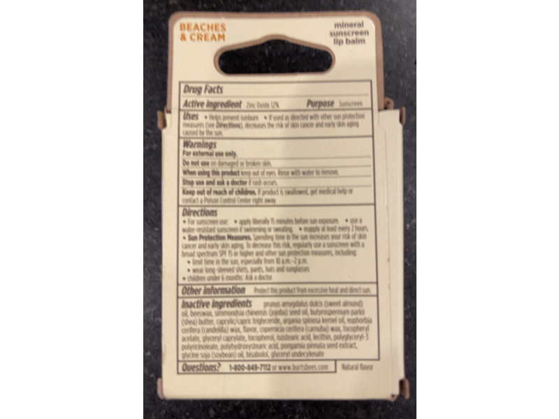 Burt’s Bees Mineral Sunscreen Lip Balm, SPF 30, Beaches & Cream, 0.15 oz/4.25 g, Pack Of 3