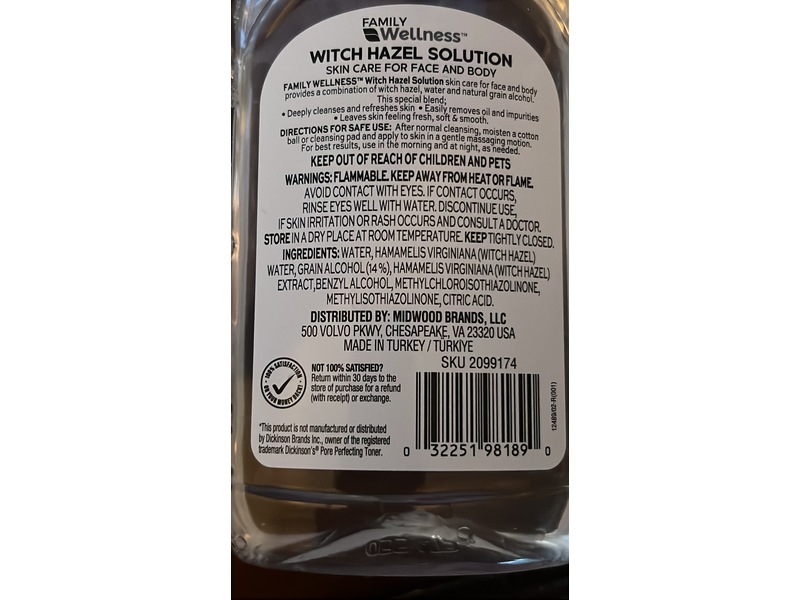 Family Wellness Witch Hazel Solution, 16 fl oz/473 mL