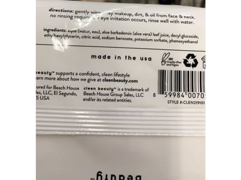 Cleen Beauty Fragrance-Free Face Wipes, 25 Count