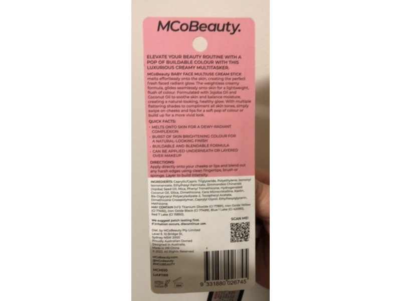 Mcobeauty Baby Face Multiuse Cream Stick, Lou Lou, 0.19 fl oz/55 g