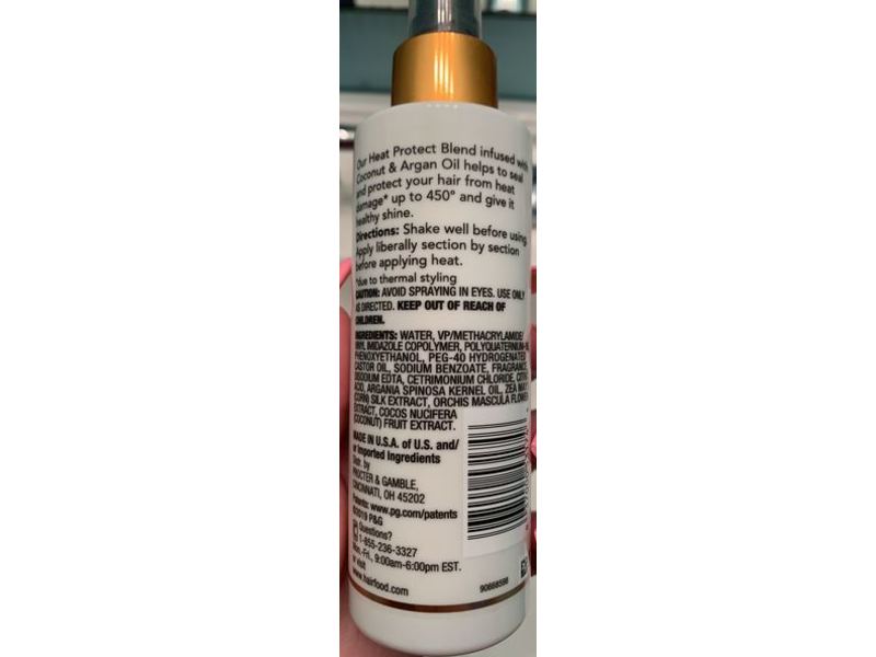 Hair Food Heat Protectant Spray Blend, Coconut & Argan Oil, 6.4 fl oz/190 mL