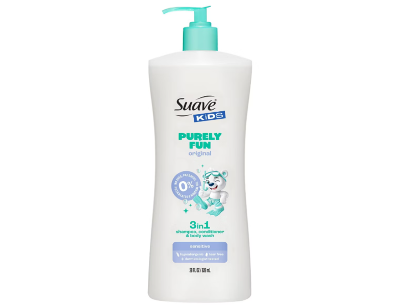 Suave Kids Purely Fun 3 In 1 Shampoo Conditioner & Body Wash, Original, 28 fl oz/828 mL