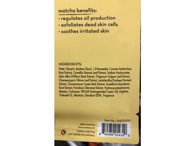 The Creme Shop 2 In 1 Fusion Sheet Mask, Turmeric & Matcha, 1 Count