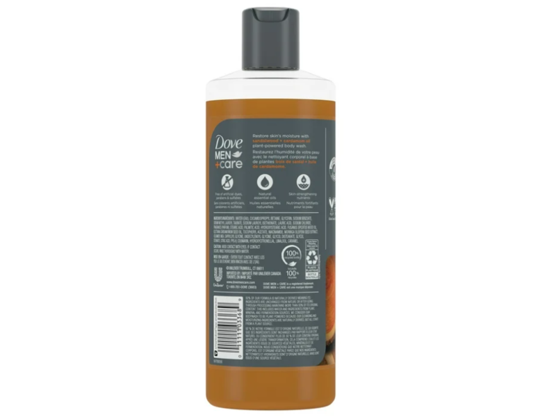Dove Men+Care Body Wash, Sandalwood + Cardamom Oil, 18 fl oz/532 mL