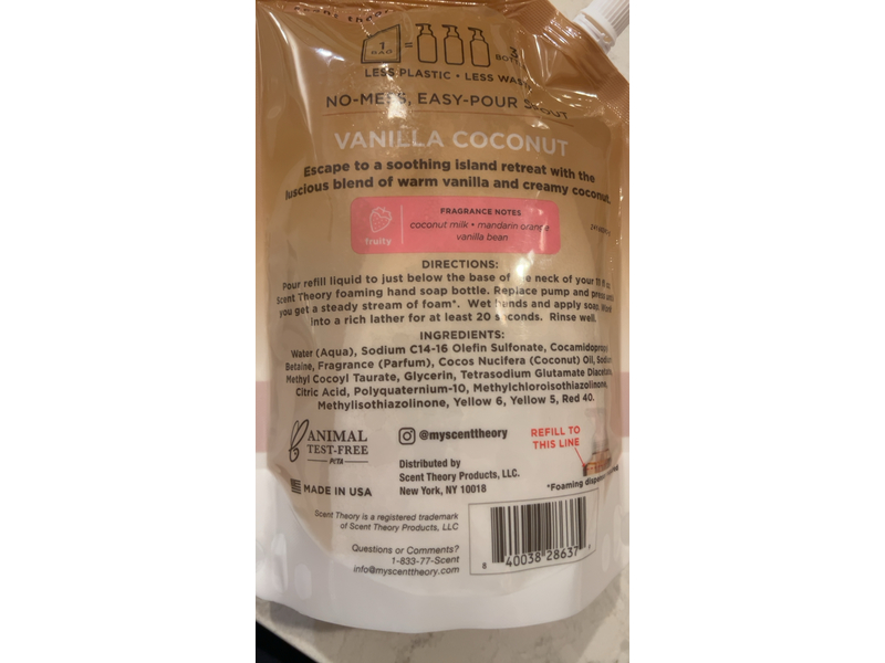 Scent Theory Foaming Hand Soap, Vanilla Coconut, 33 fl oz/975 mL