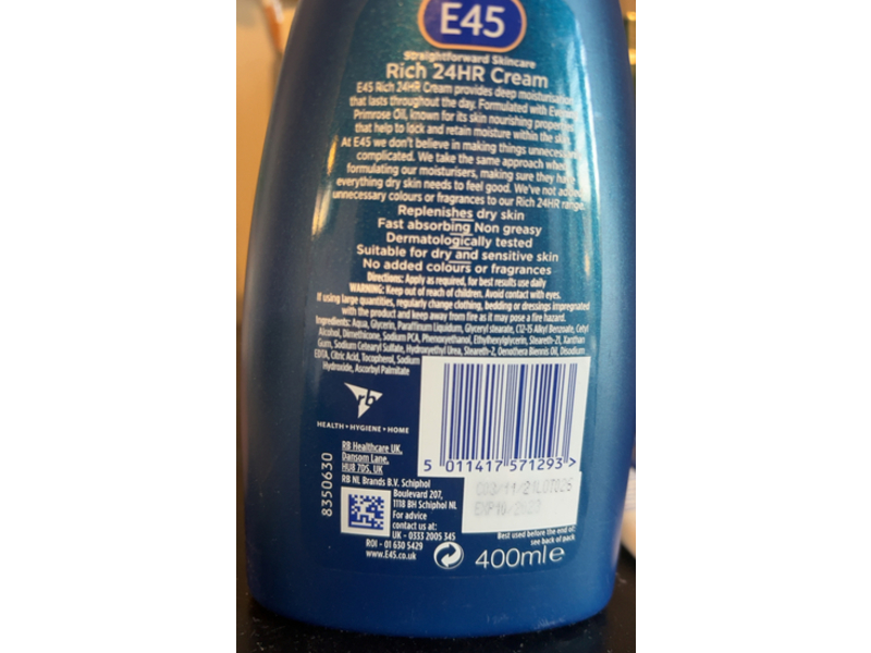 E45 Fast Absorbing Rich Cream, Evening Primrose Oil, 400 mL