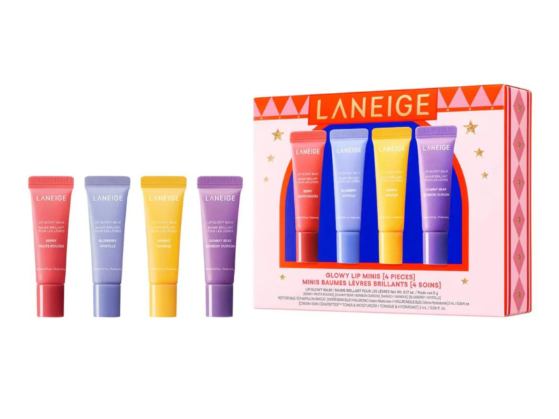 Laneige Glowy Lip Glowy Balm Set, Berry, Blueberry, Mango, Gummy Bear, 0.17 oz/5 g