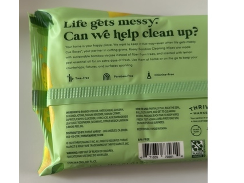 Rosey All-Purpose Cleansing Wipes, Fresh Lemon, 40 Count