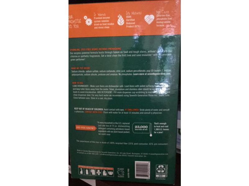 Seventh Generation Dishwasher Detergent Powder, Free & Clear, 45 oz/1.28 kg