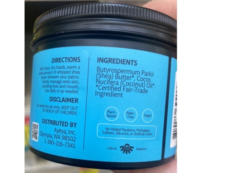 Ayeya Whipped Body Butter, Fragrance free, 5 oz/141 g