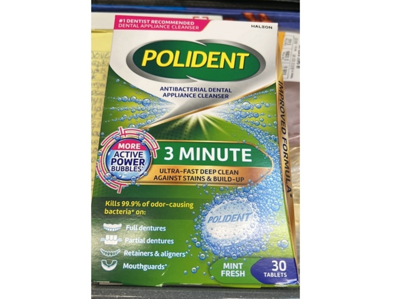 Polident Antibacterial Dental Appliance Cleanser, Mint Fresh, 30 Count