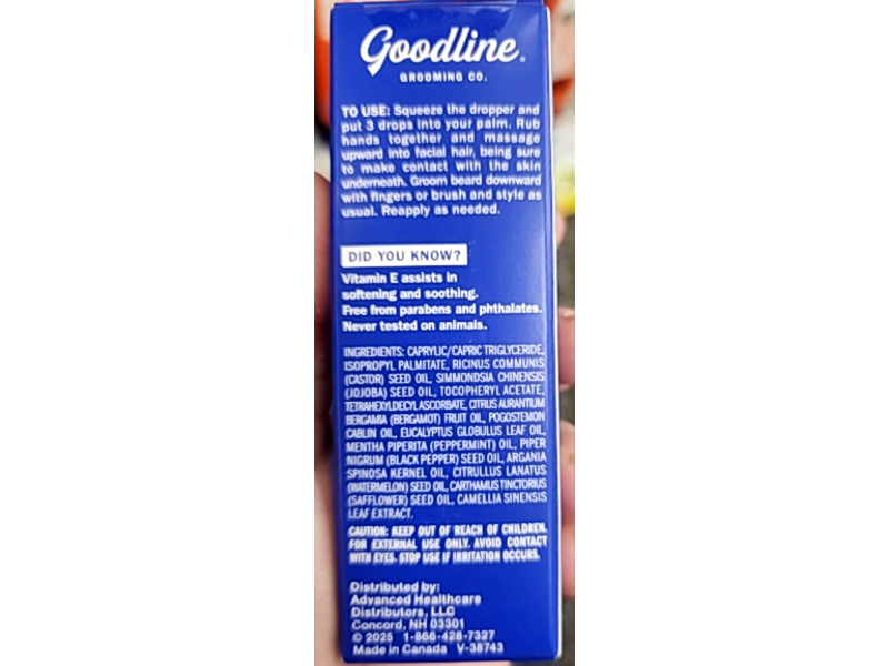 Goodline Beard Oil, Vitamin E & JoJoba Oil, 1 fl oz/30 mL