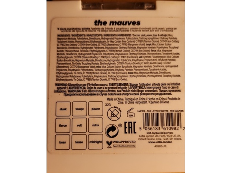 Lottie London Eyeshadow Palette, The Mauves, 0.25 oz/7.2 g