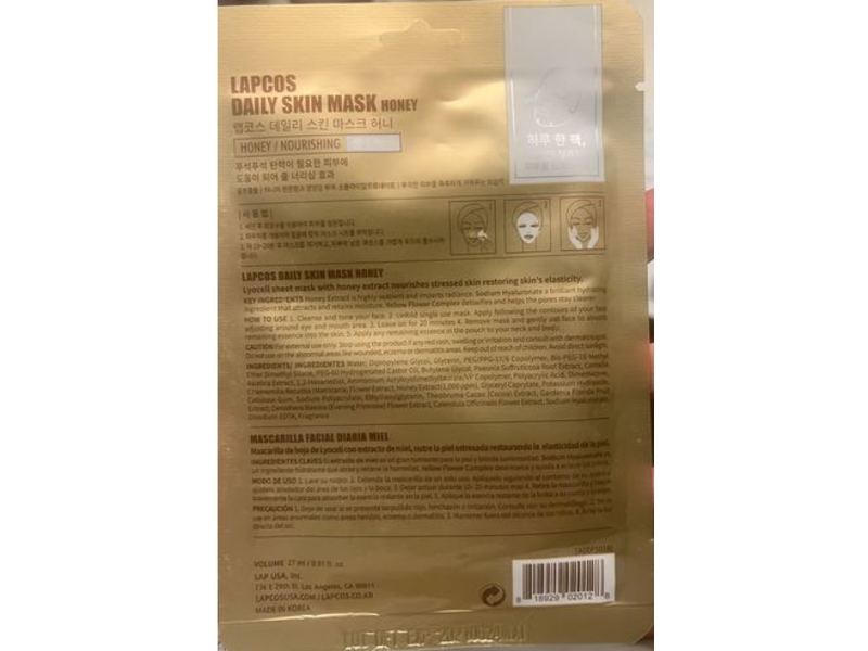 Lapcos Daily Skin Mask, Honey, Nourishing, 0.91 fl oz/27 mL, Pack Of 5
