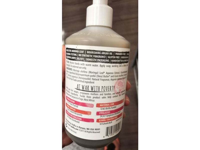 Alaffia Everyday Shea Hand Soap, Moringa Leaf & Argan Oil, Honeysuckle, 12 fl oz/354 mL