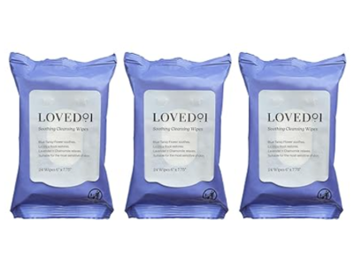 Loved 01 Soothing Cleansing Wipes, Lavender + Chamomile Relaxes, 24 Count, Pack Of 3