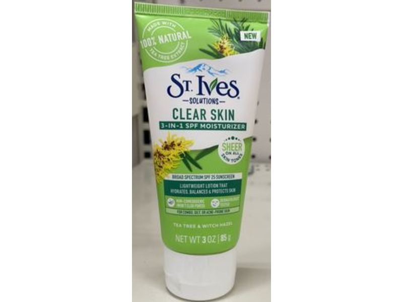 St.Ives Clear Skin 3-in-1 Moisturizer, Tea Tree & Witch Hazel, SPF 25, 3 oz/85 g
