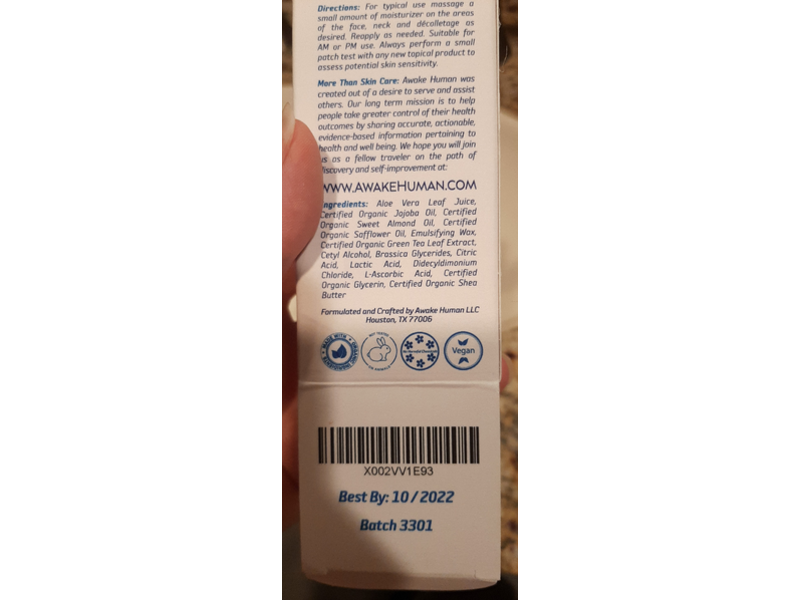 Awake Human Organic Facial Moisturizer, 17 fl oz/50 mL