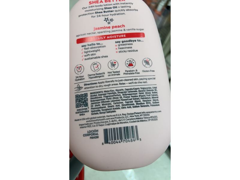 Ecos Shea Better 24H Moisture Body Lotion, Jasmine Peach, 16 fl oz/473 mL