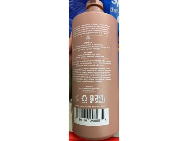 Plantanicals Moisturizing Shampoo, Argan + Vitamin E, 33.8 fl oz/1 L