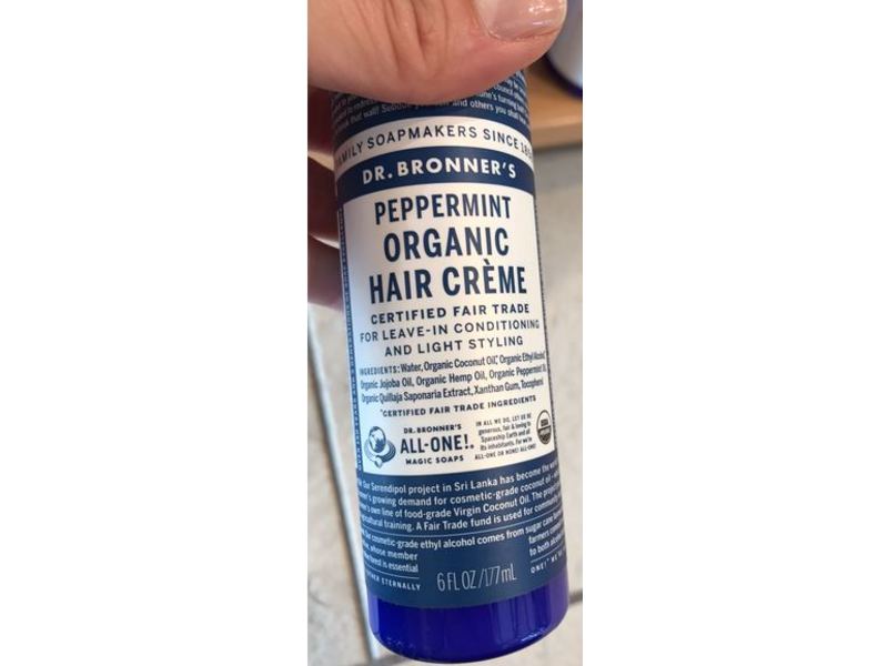 Dr. Bronner's Organic Hair Creme, Peppermint, 6 fl oz/177 mL