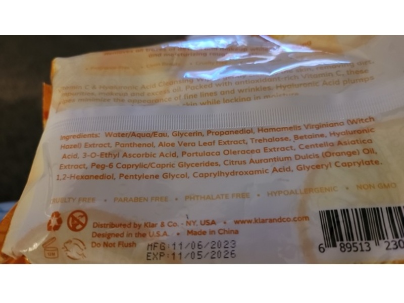 Skin 2.0 Vitamin C & Hyaluronic Cleansing Wipes, 60 Wipes