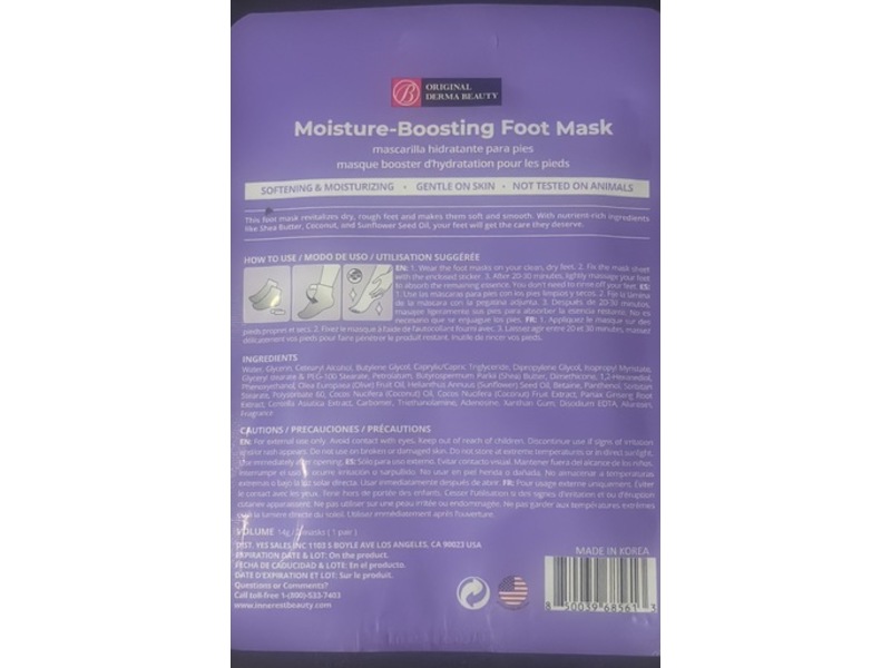 Original Derma Beauty Moisture-Boosting Foot Mask, Shea Butter, 14 g, 12 Pairs