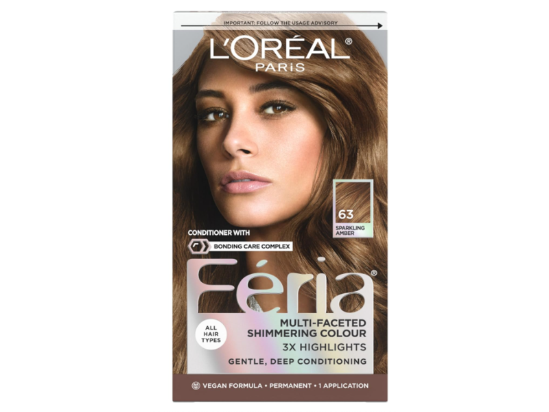 L'Oreal Paris Feria Shimmering Permanent Hair Color Kit, 63 Sparkling Amber